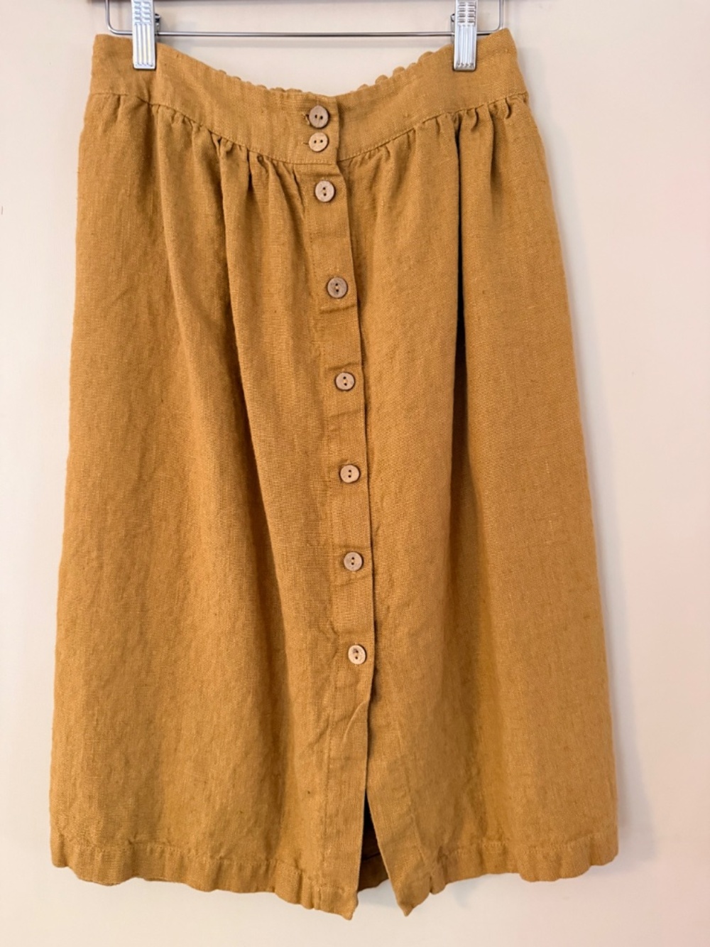 Linen Mill High-Waist Heavy Linen Button-Front Skirt | Honey Gold | M/L - Picture 2 of 7